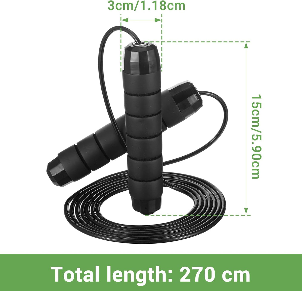 12 Pieces Adjustable Jump Ropes with Ball Bearings, Foam Handles, Steel Wire PVC Coated, Fitness Exercise Training for Men Women, Black