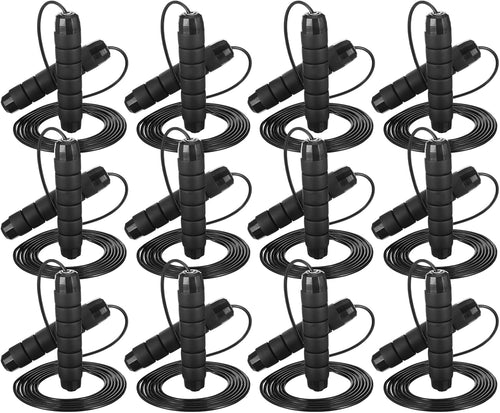 12 Pieces Adjustable Jump Ropes with Ball Bearings, Foam Handles, Steel Wire PVC Coated, Fitness Exercise Training for Men Women, Black