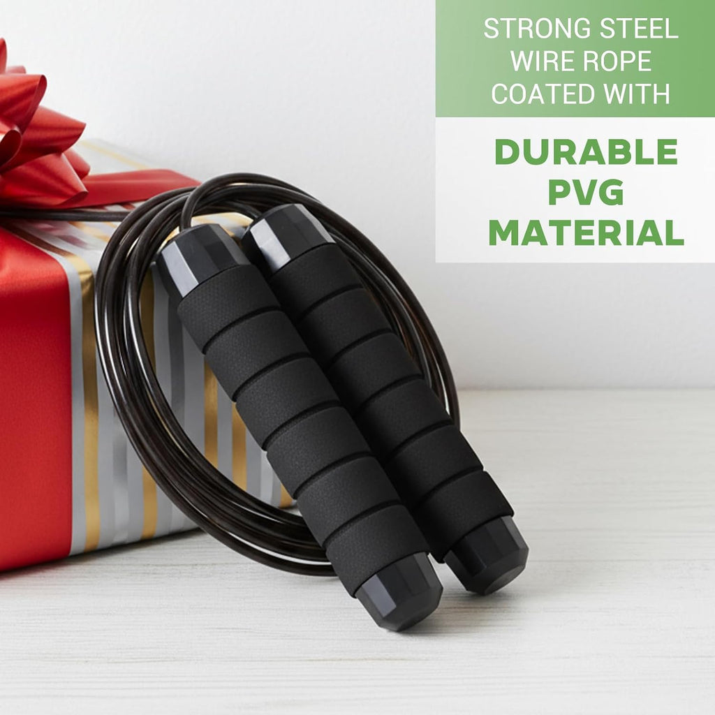 12 Pieces Adjustable Jump Ropes with Ball Bearings, Foam Handles, Steel Wire PVC Coated, Fitness Exercise Training for Men Women, Black